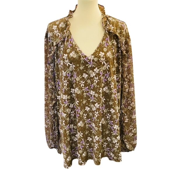 Cato Whimsigoth Y2K Top Sz 26/28W Green Floral Ruffle Fairy Feminine Office - Picture 1 of 6